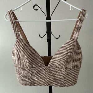 L’AGENCE Castalia Knit Bra Top, Tan/Ivory, Size Large.